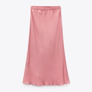 ZARA Satin Effect Slip Maxi Skirt, Small, 100% Viscose, Pink